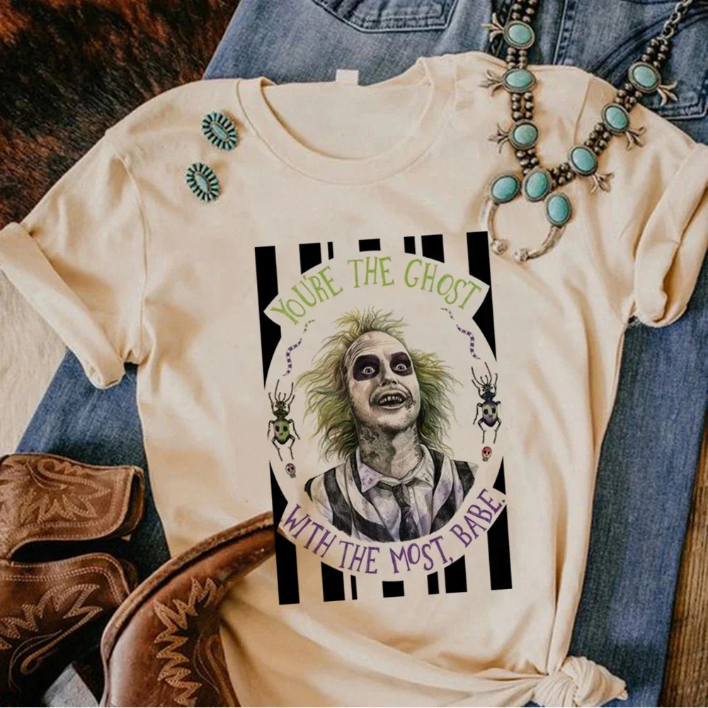 BeetleJuice Fun Cartoon T-shirt Women's Aesthetic Classic Pattern Women's T-shirt Horror Movie Pattern T-shirt Top Women's