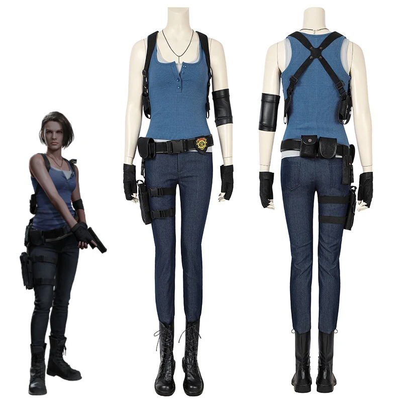 

Jill Cosplay Valentine Costume Adult Women Sexy Top Pants Suit with Accessories Halloween Carnival Masquerade Battle Uniform