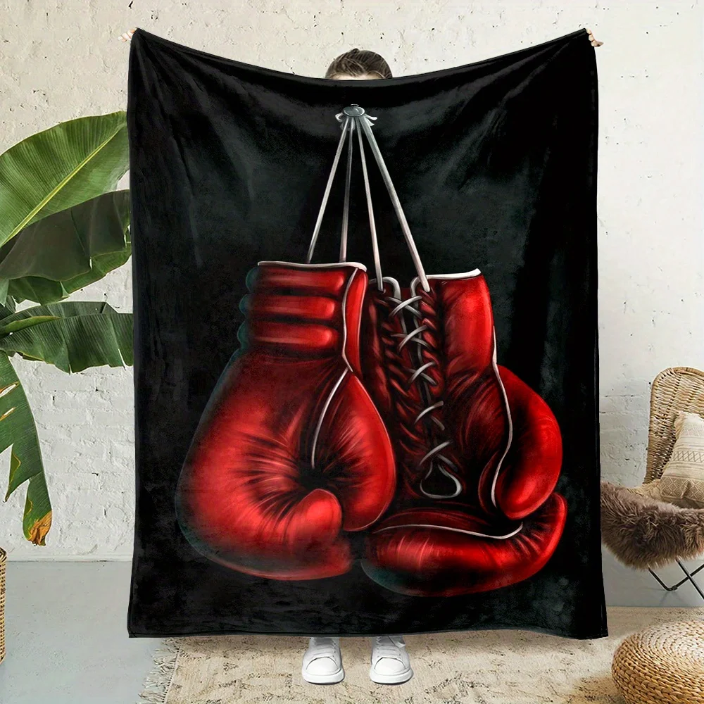 Vintage Red Boxing Gloves Throw Blanket  Sports Fighting Theme Art Print Decor for Sofa Bedroom Blanket