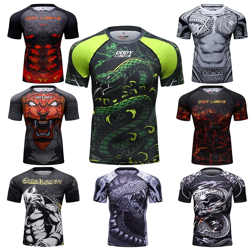 Cody Lundin Round Neck Short Sleeve Shirts For Men’S Fighting Club Exercise Athletic Wear Martial Arts No Gi Jiu Jitsu Rashguard