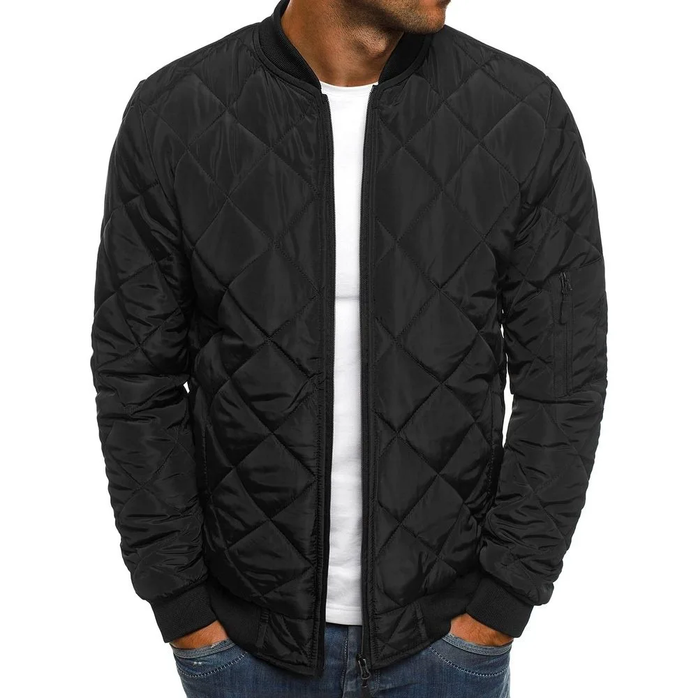 Men s Lightweight Quilted Cotton Jacket Zip-up Long Sleeve Stand Collar Casual Winter Outwear