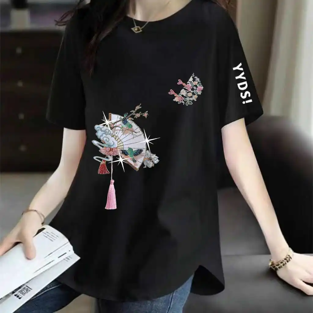 Midlife Mom's New Summer Or Sve Camiseta feminina plus size comprimento médio f Sve Body irt casual estampa criativa redonda...