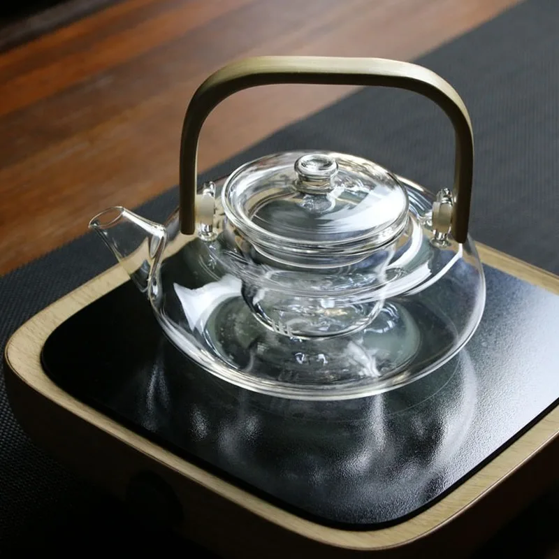 Glass Teapot Heat-Resistant Borosilicate   Boiling  Thickened Bamboo Handle  Household Tea Set WF