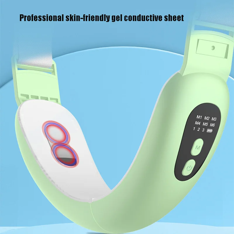 New Strap-Type EMS Face Slimming Instrument Color Light Double Chine Remove 6 Mode 3 Gear V Face Vibration Massage Beauty Device