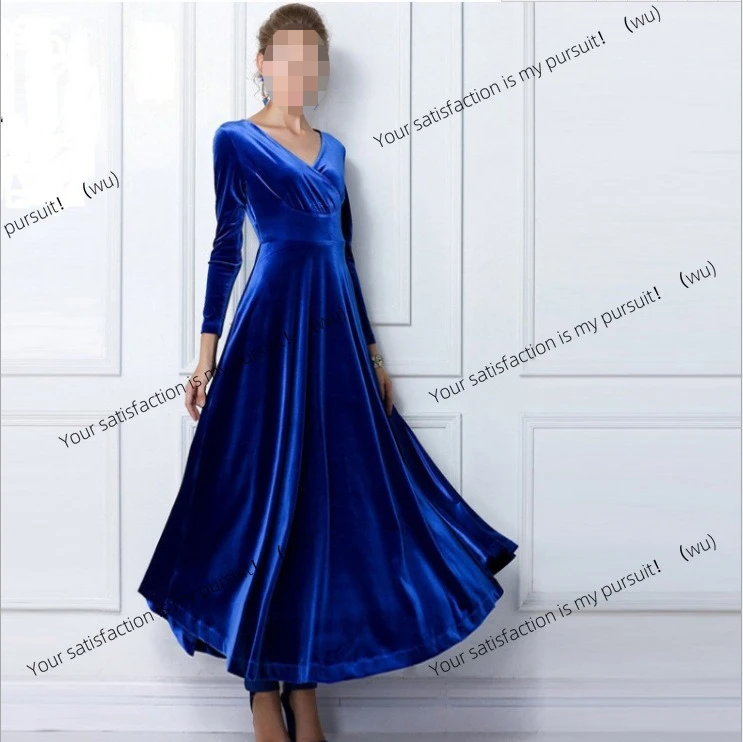 

ZOCI-Платье с длинными рукавами Золотое бархатное удлиненное платье с v-образным вырезом