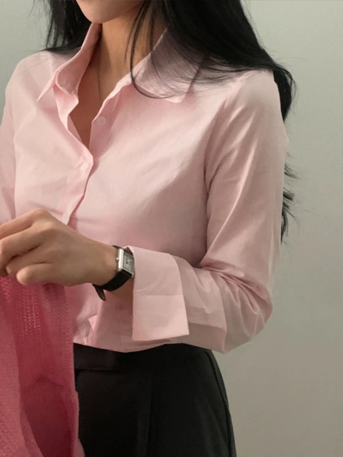 Chique witte hoge taille ort Svel Ne Button-up dames irt Vintage Sle Spring Top Koreaanse Faion Loose Fit