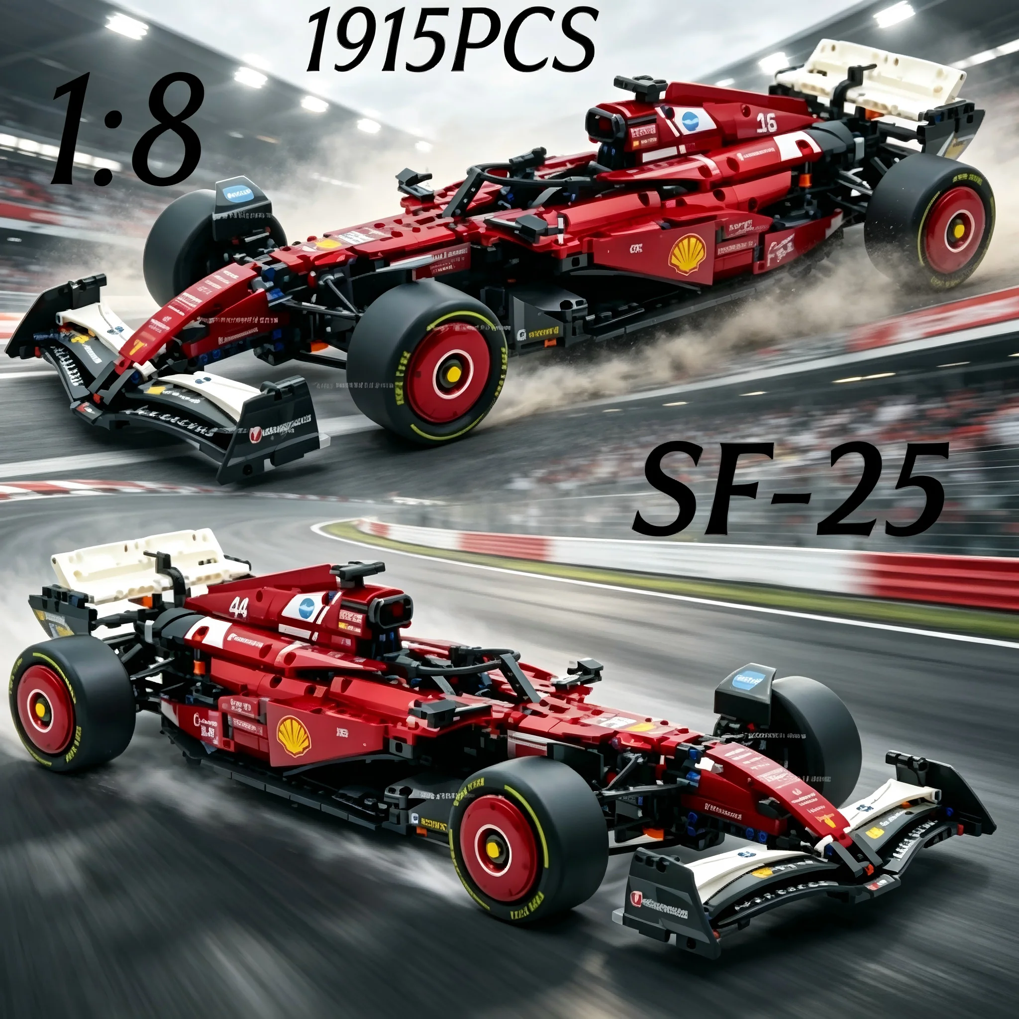 Les nouvelles figurines d'assemblage de voitures de course SF-25 rouge/blanc avec technologie MOC 2026, composées de 1915 pièces, sont idéales comme cadeaux de Noël.