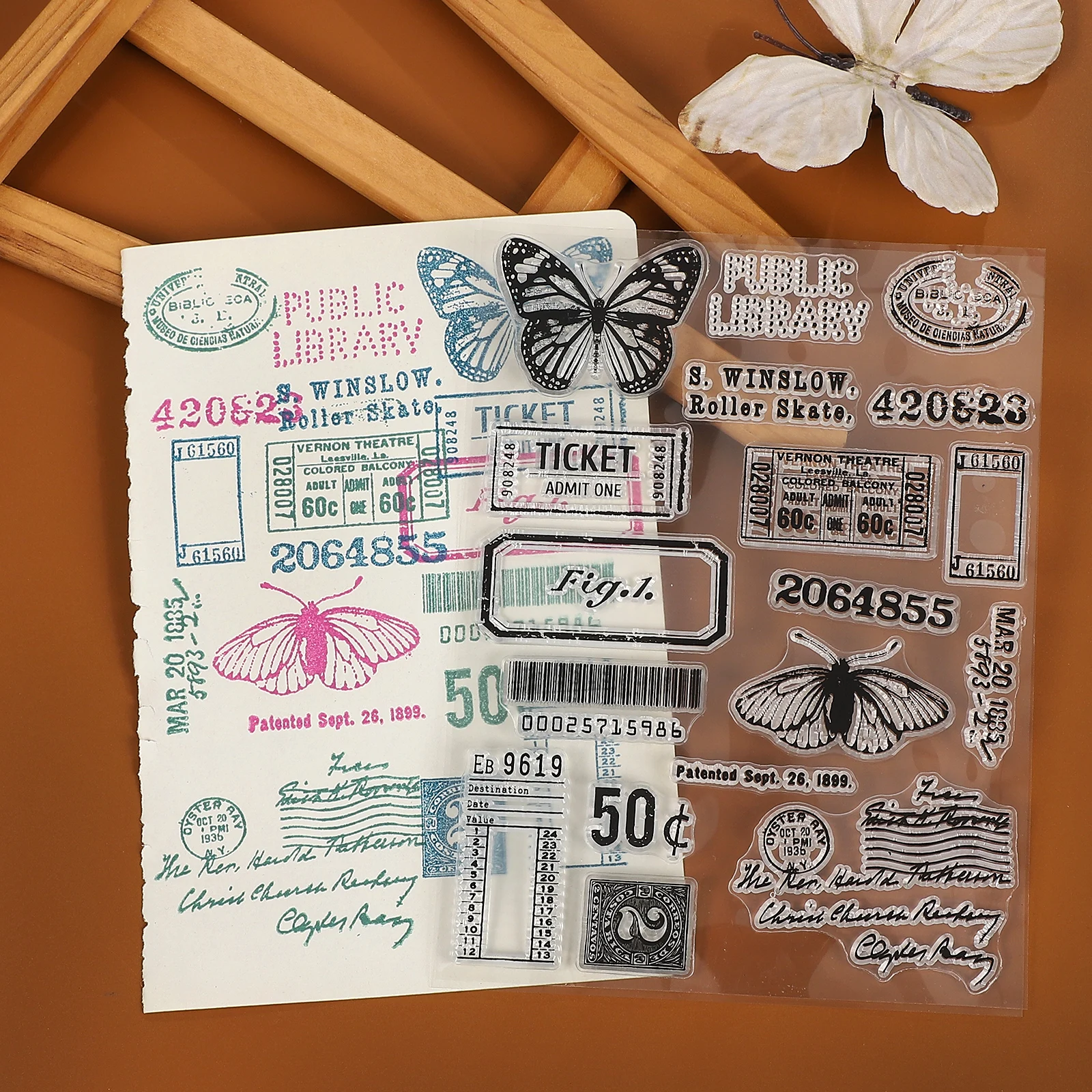 Vintage Butterfly Number Border Label Landscape Transparent Silicone Stamp Creative DIY Journal Material Collage Stationery