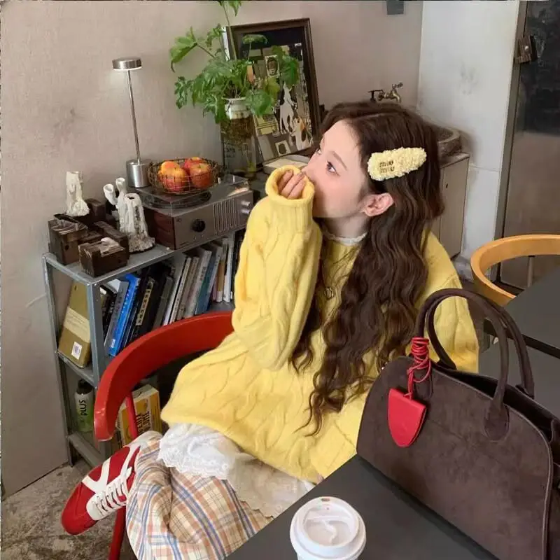 

Yellow Cable Knit Sweater Knitwear Woman clothes winter 2025 Women's sweater Pullover Winter clothes woman tops cozy