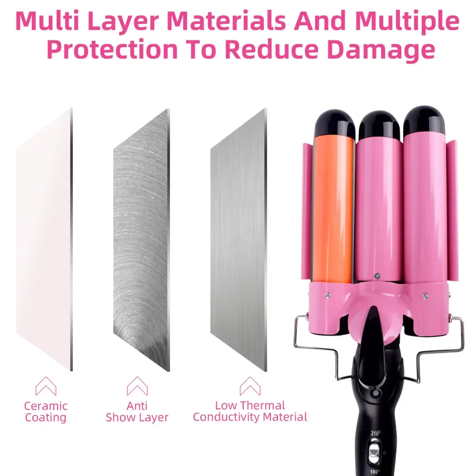 3 Barrel Curling Iron Hair Crimper Portable Temperature Adjustable Ceramic Wave Iron Wand Curler DIY Curly Hair Stylin