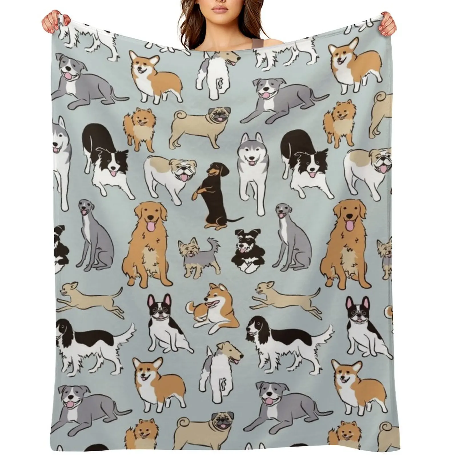 

Happy Dogs Blue Grey Throw Blanket manga Extra Large Throw Shaggy Travel Blankets