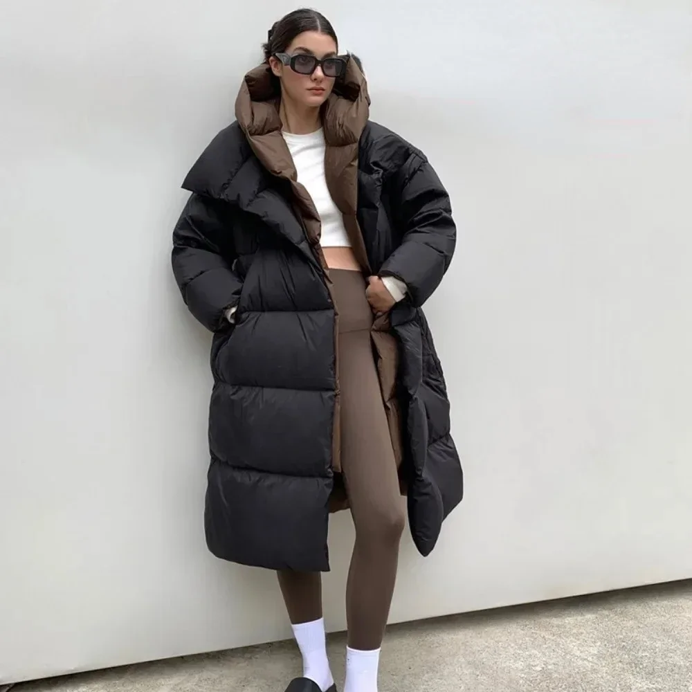 Fashion 2024 New Winter Fluffy Women Thickness Warm Long Puffer Coat Female White Duck Down Jacket Hooded Fake Two-piece Parkas