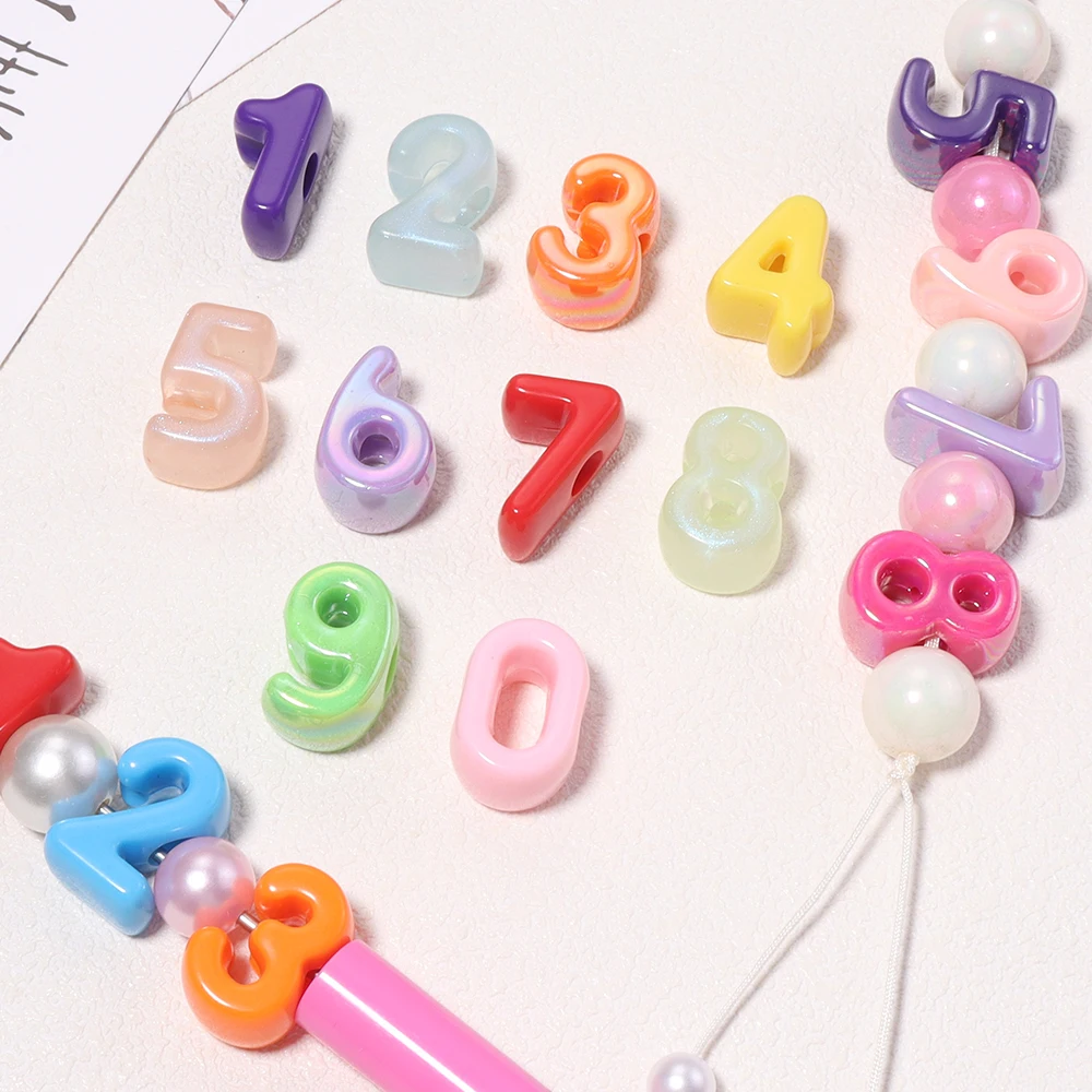 20pcs Acrylic Number Beads Random Mixed Color Large Hole Loose Spacer Beads For Jewelry Making DIY Bracelet Phone Chain Keychain view 3