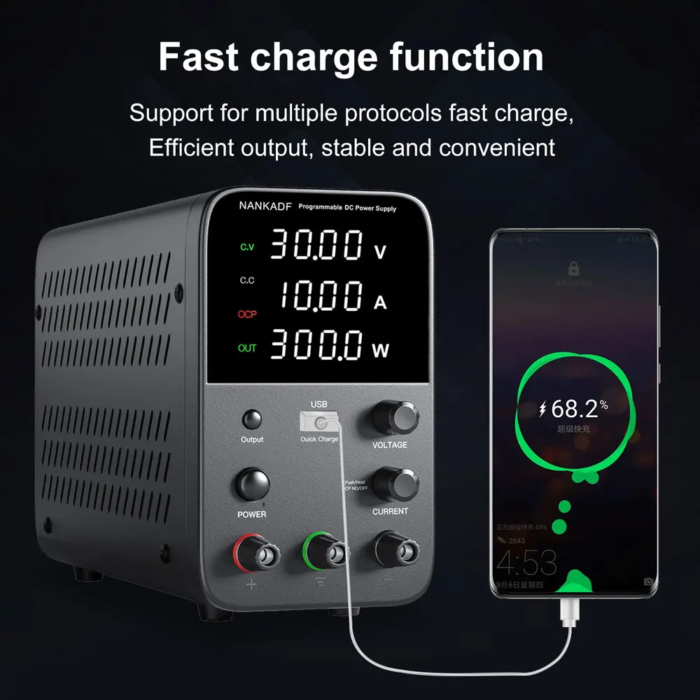 Wanptek Adjustable DC power supply LED Digital Lab Bench Power Source Stabilized Power Supply Voltage Regulator Switch 30V 10A5A