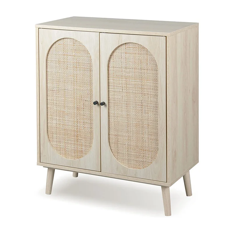 Double door rattan living room entrance cabinet, modern kitchen living room dining side cabinet storage cupboard