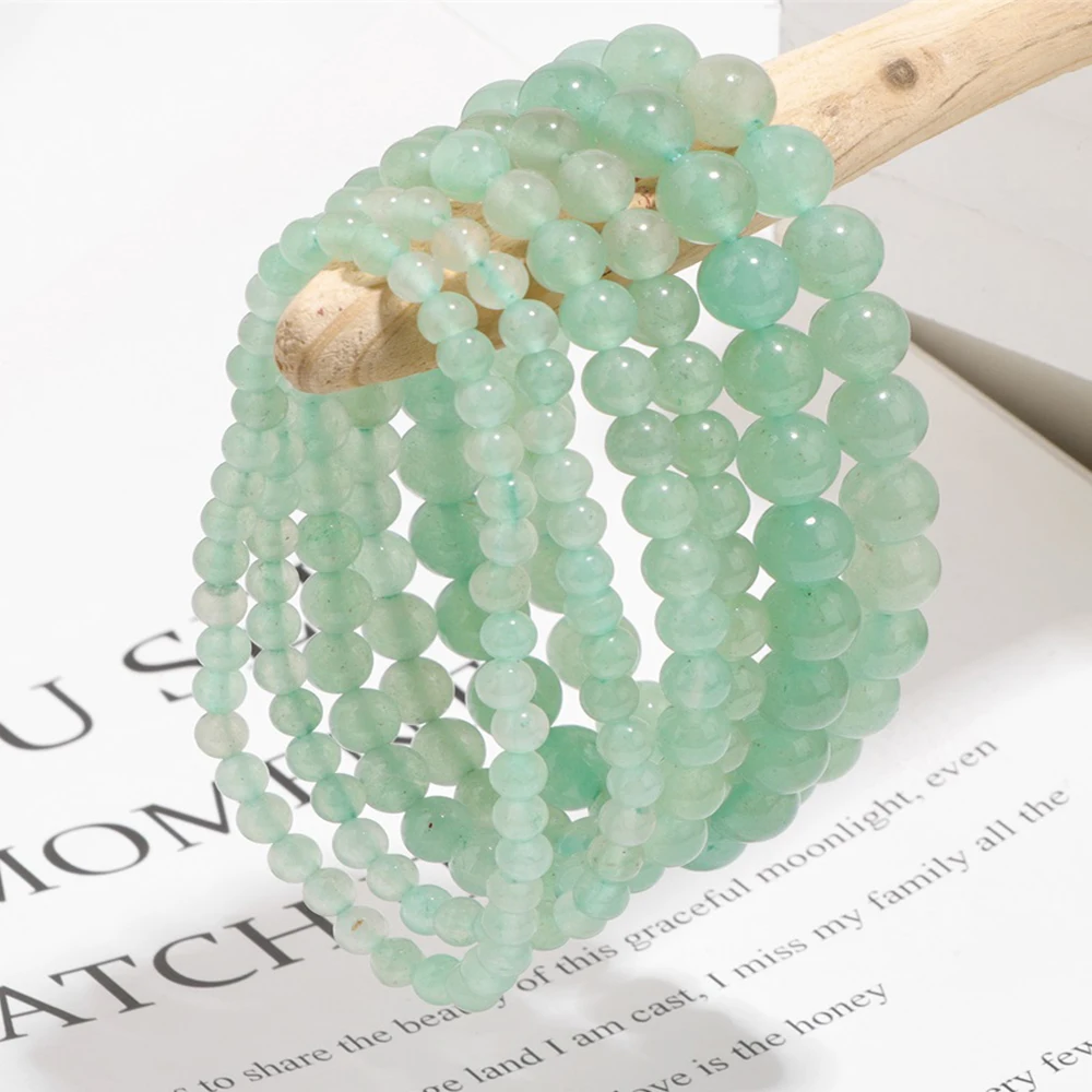 4 6 8 mm Green Aventurine Beads Bracelet 3Pcs Natural Stone Crystal Quartzs Elastic Bracelet Set For Women Men Healing Jewelry