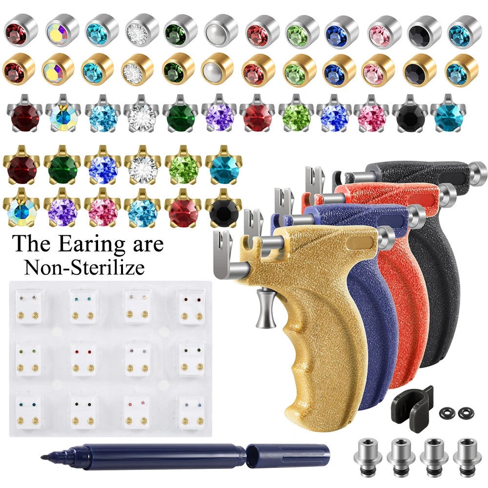 12pairs/dozen Surgical Steel Birthstone Star Earring Professional Universal Ear Piercing Gun Tools Safe Piercing  Machine Kit