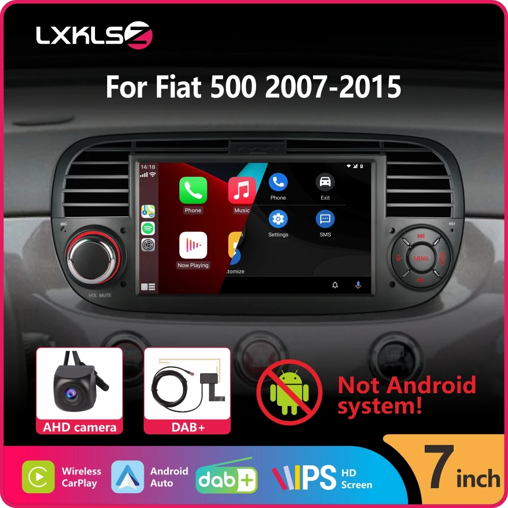 Car Radio with Wireless Carplay Android Auto for Fiat 500 2007-2015 with 7\