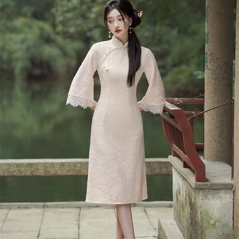 여성용 레이스 아오다이 드레스, 전통 베트남 치파오 개조 의상, 플러스 사이즈 치파오 3XL 23500, 2024 가을 겨울 Best5 여성용 레이스 아오다이 드레스, 전통 베트남 치파오 개조 의상, 플러스 사이즈 치파오 3XL 23500, 2024 가을 겨울 Best5