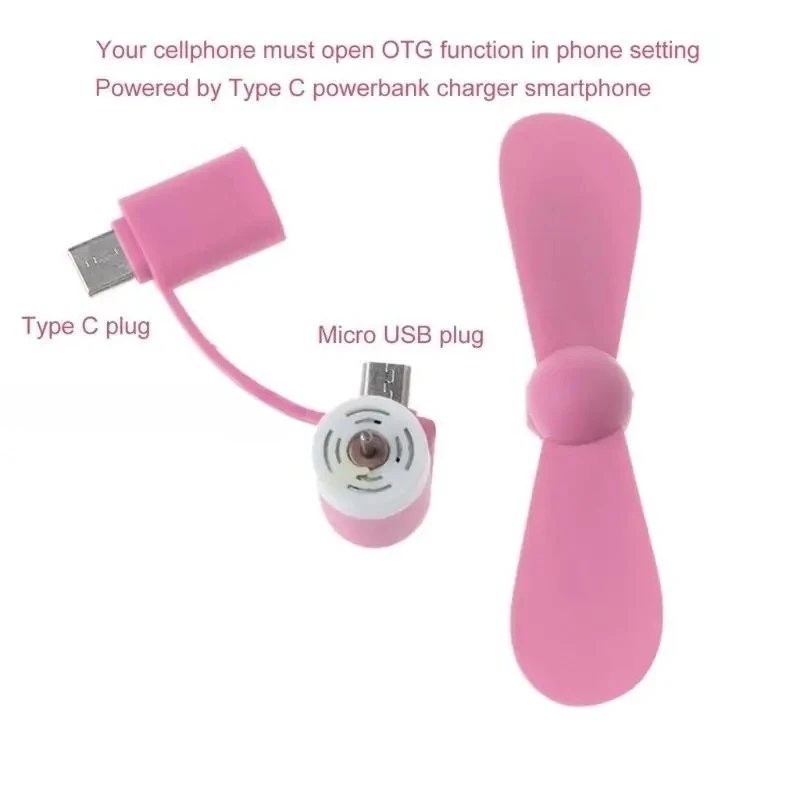 652F Portable Handheld Cell Phone Cooling Fan Type C Micro USB Dual Interface Mini Cool Fan Summer Mobile Phone Accessory