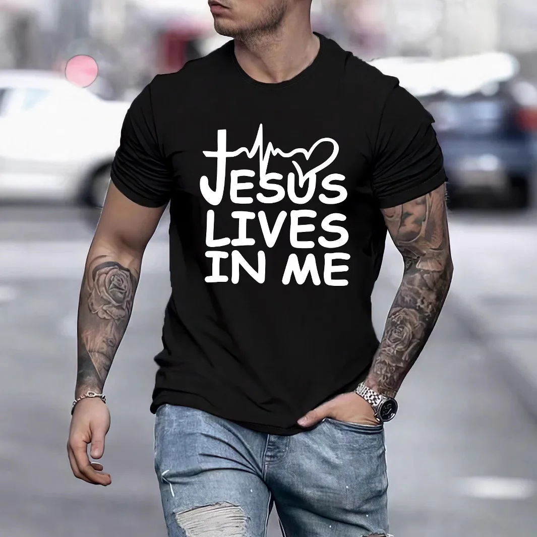 Men's Summer 100% Cotton T-shirt 'Jesus Lives in Me' Easter Tshirt Unisex Soft Breathable t shirt Men Clothing Women Tops White