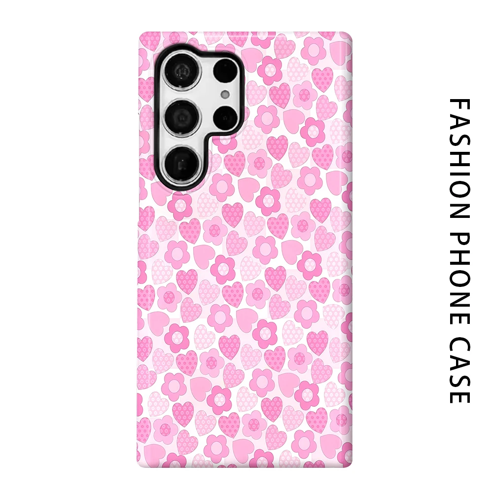 Heart Floral Phone Case for For Samsung Galaxy S26 S25 S24 S23 S20 FE A56 A36 Ultra Glossy HD Hard Cover Film Shell