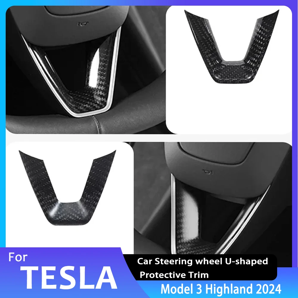 

Для Tesla Model 3 Highland 2024 искусственное рулевое колесо из углеродного волокна, U-образная Защитная отделка