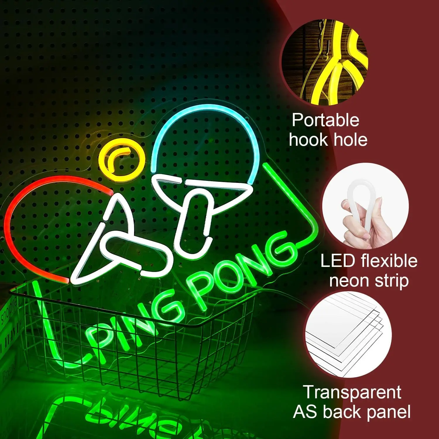 PING PONG LED Neon Light - USB Powered, With Dimmer, Adjustable Brightness, Perfect for Game Rooms, Sports Bars, Party Decor