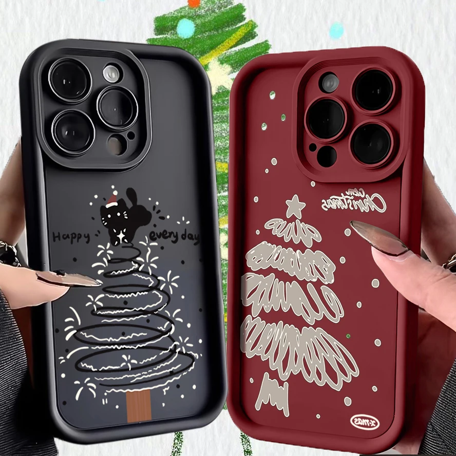 New Year Christmas Tree Cat Soft TPU Phone Case for Xiaomi Redmi Note 13 12 Turbo 11 Pro Plus 11S 10S 10 9 9S 8 7 Pro 12C 13C