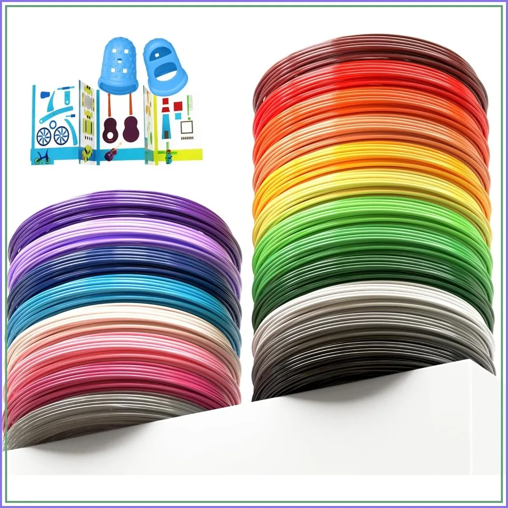 

1.75mm 3D Pen Filament Refills, 20 Colors, 260ft, 13ft per Color, with 2 Finger Caps & Stencil