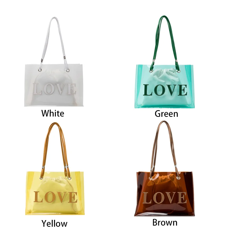 Large capacity Lady Transparent Shoulder Bags For Women Clear Bag 2024 Summer Beach Bag Big Totes Lady Fashion Travel Handbags