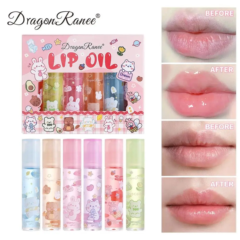 6PCS Hydrating Lip Oil Set Long Lasting Flower Jelly Gloss Non Sticky Lip Care Kit For Women Girls Kids