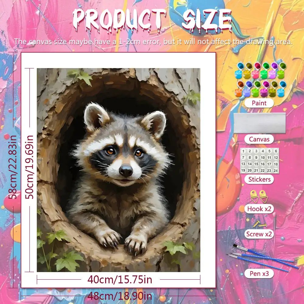 DIY Digital Oil Painting Raccoon Unframe Paint By Number Canvas Painting Kits Animal Crafts Supplies Adults Kit Handpainted Gift