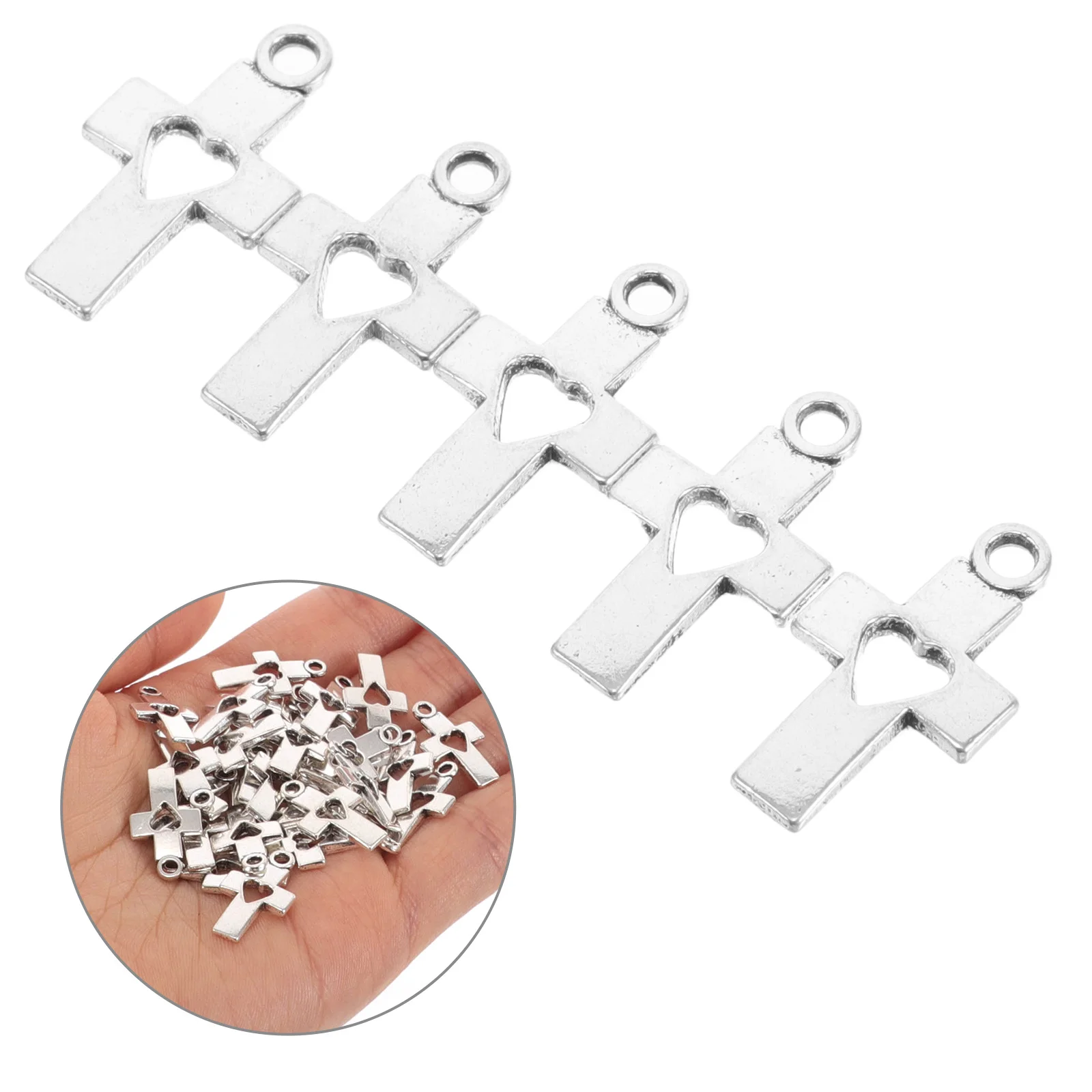 

50Pcs Alloy Hollow Heart Cross Charms Mini Pendants DIY Jewelry Making Bracelets Necklaces Keychains Small Cross Pendant