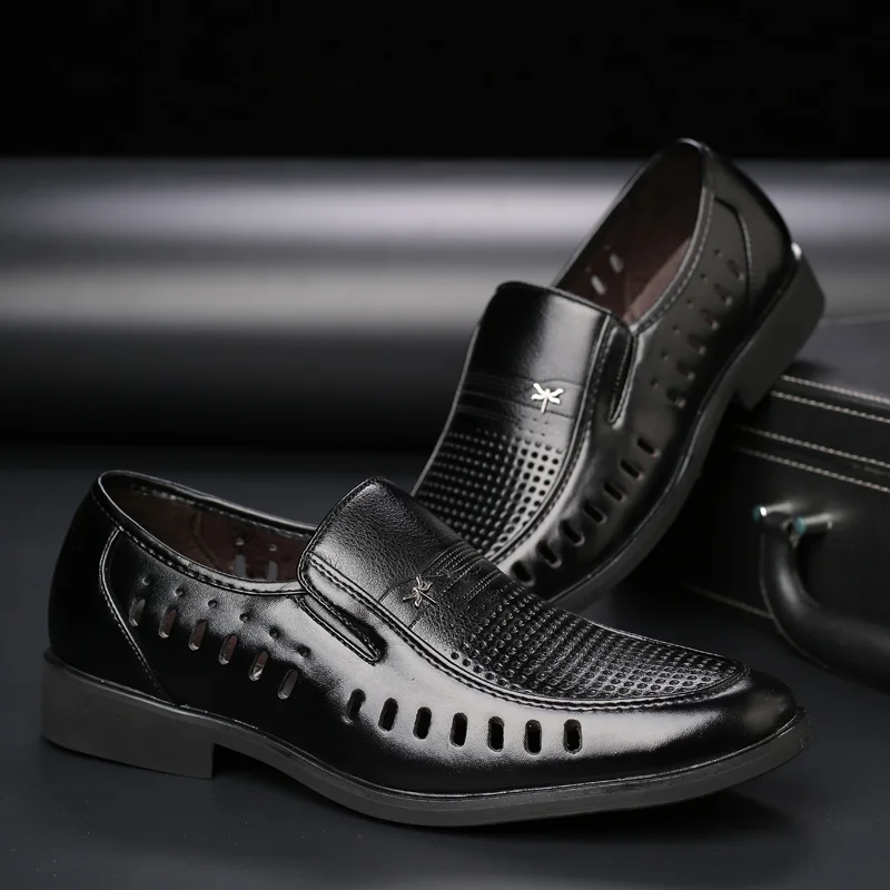 

Casual Dad Shoes Soft Bottom Men's Wedding Shoes round Toe Low Heel Breathable Anti-Slip Rubber Outsole Leather Upper