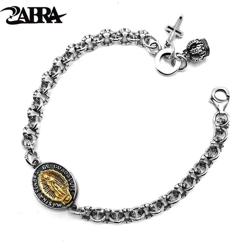 ZABRA Genuine 925 Sterling Silver Vintage Bracelets For Women Christian Virgin Mary Jewelry Retro Bracelet Men Customize Length