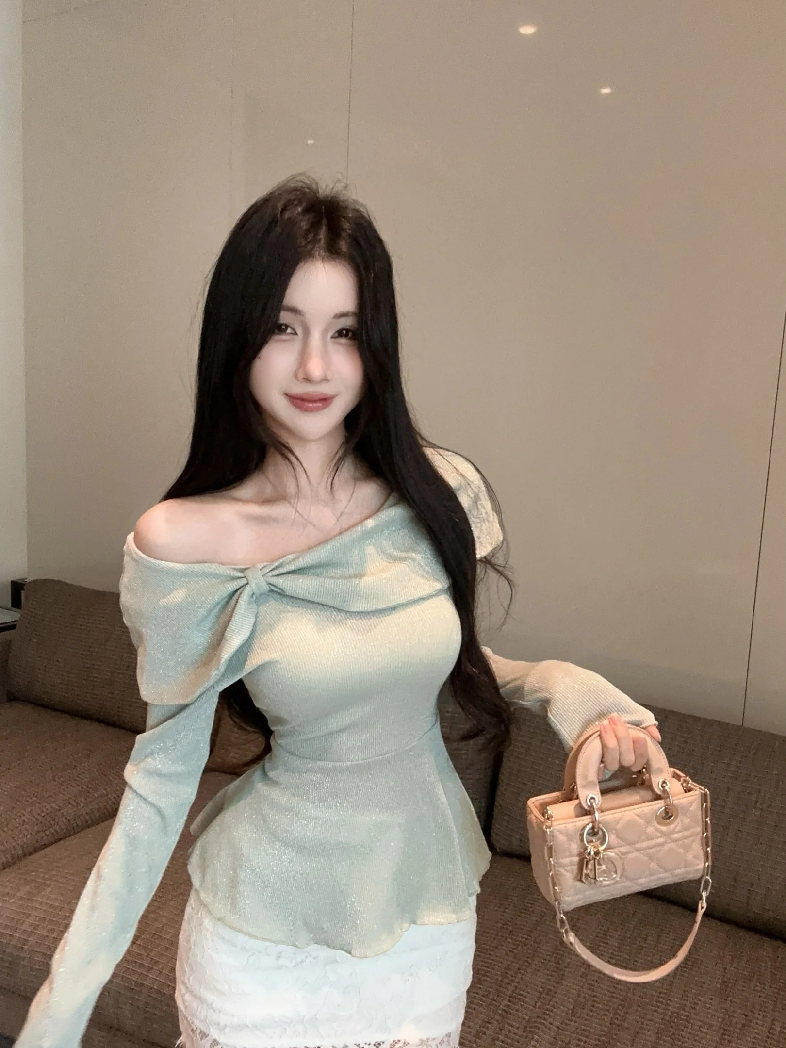 

iny Silk Long Sve Knot Top Women's Slim Fit One oulder Base irt Luxury Sle Polyester Fiber Easy Care Reg...