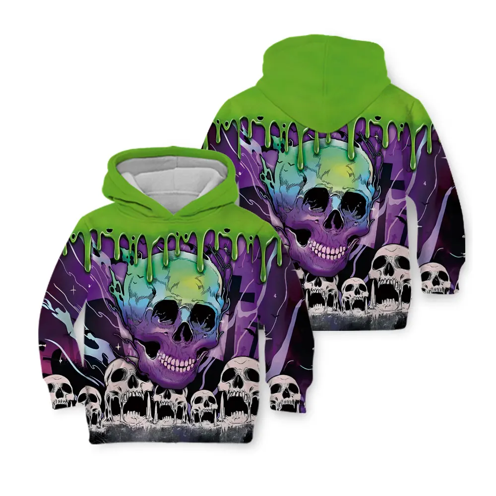 2023 Costume Personality Hole Printed Hip Hop Bones Clothing 3D All-over Print Skull Hoodie Kids Halloween Long Sleeve Tops