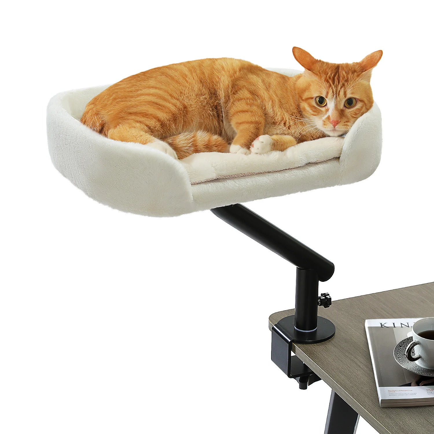Schreibtischbett mit Katzenmotiv, 360° °   Drehbarer Katzenbettständer für Hauskatzen, verstellbarer Katzenkorb, Katzenhängematte für Tisch, weiches Katzenbett für den Schreibtisch