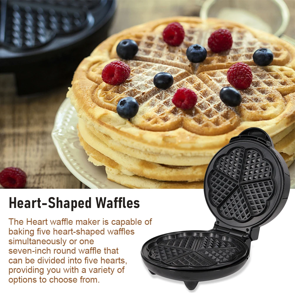 1000W Waffle Maker 5 Heart-Shaped Waffles Electric Waffler Griddle Iron Bread machine