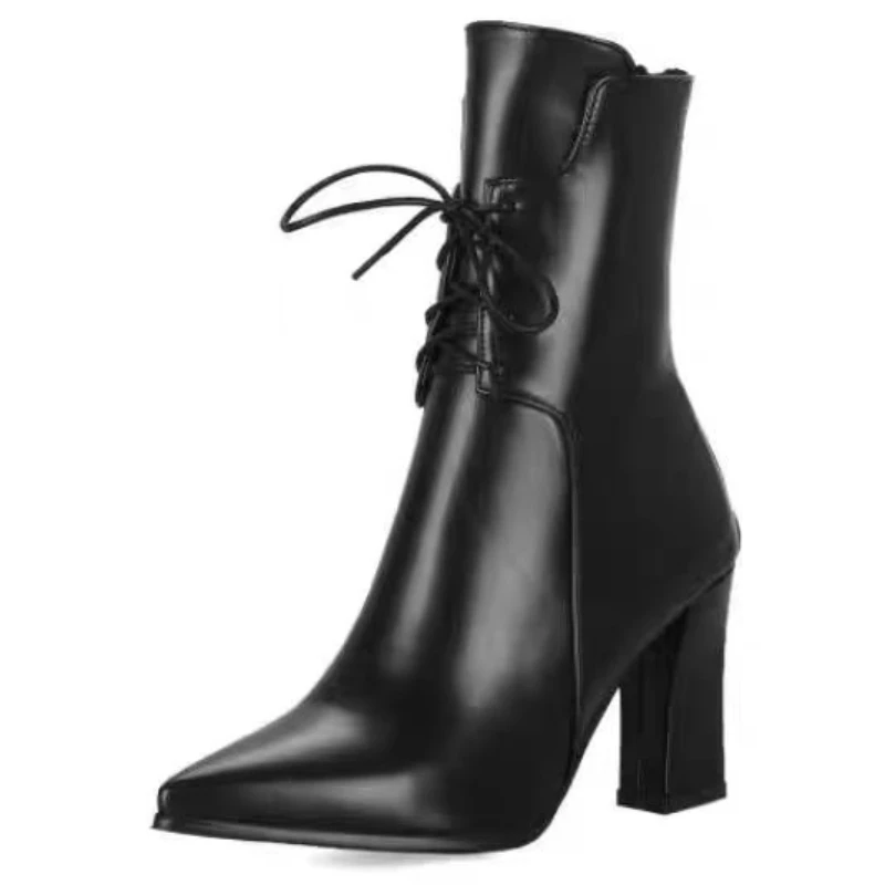 

Женские ботильоны на шнуровке, черные, розовые, белые короткие ботинки, женские элегантные туфли на высоком каблуке, осенне-зимняя вечерние танцевальная обувь, большой размер 48