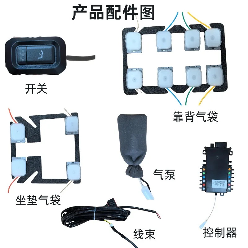 Adjustable 12-Point Pneumatic Massage Lumbar Support for Car Seat, Built-In Waist Support with Ergonomic Design