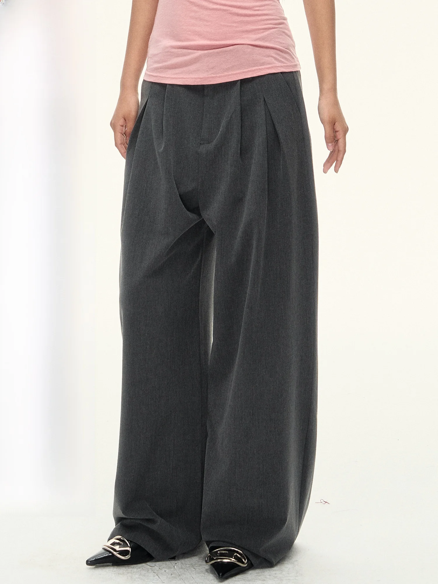 

0PASSION Wide Leg Straight Cut Suit Pants Drapey Long Trousers Women's Faion mid Waist Classic Sle Casual Workwear