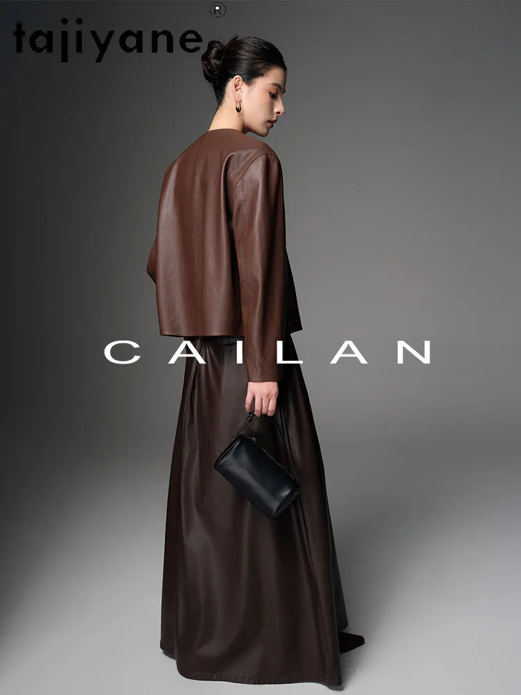 TAJIYANE 本物の山羊革レザージャケット女性ショート V ネックコートボタン付き本革ジャケット 2026 秋の女性服 дубленка