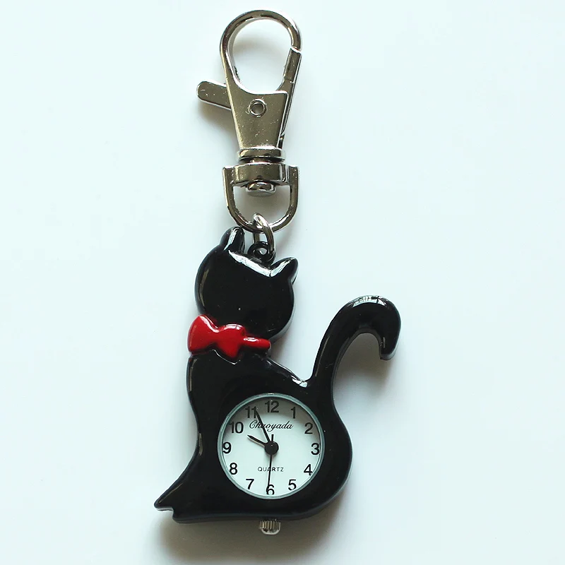 Drops hipping Mode Farben schöne Haustier Katze Taschenuhr Schlüssel bund Uhr Schlüssel ring Clip Anhänger Quarzuhren gl58k – Detail 5