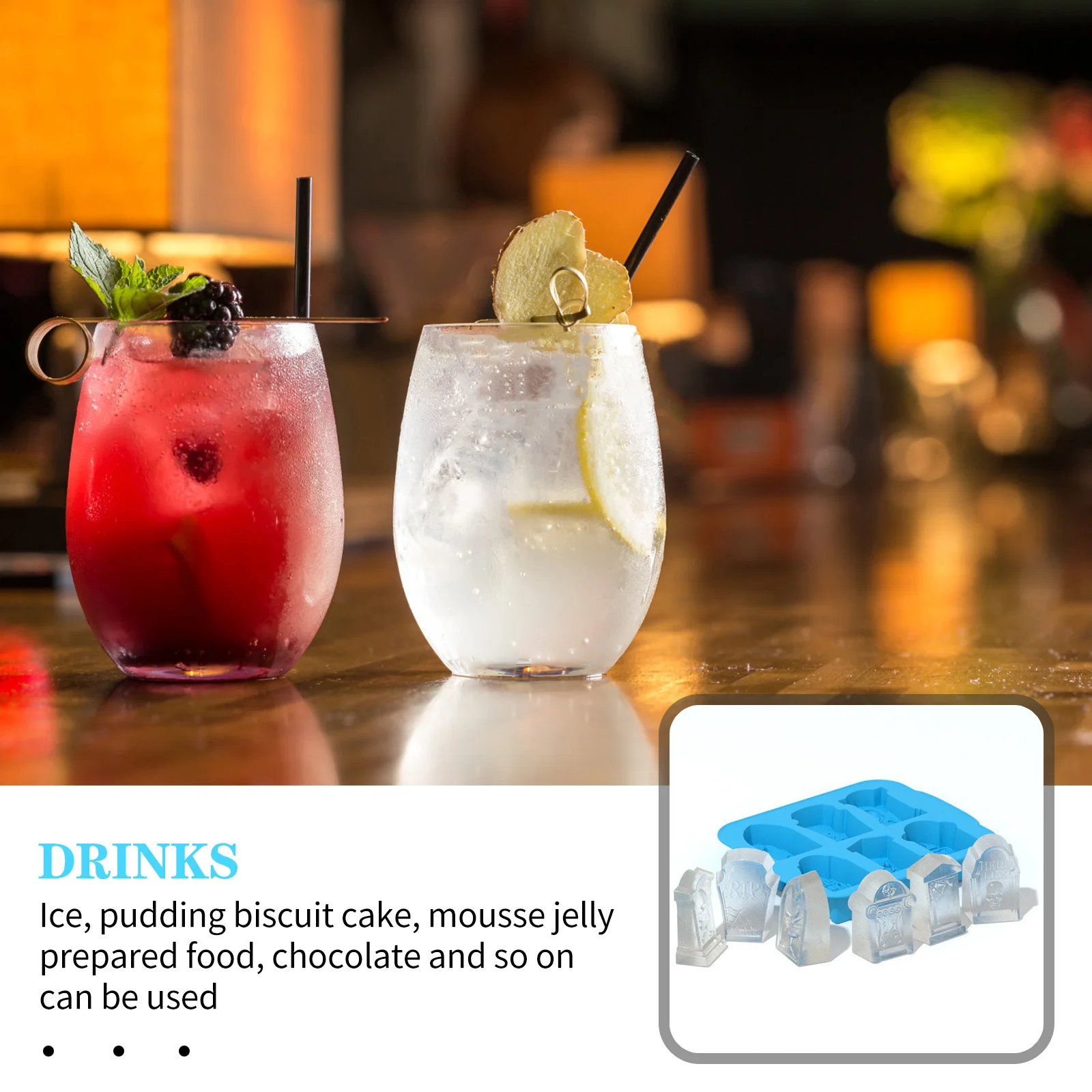 

Tombstone Ice Grid Coffin Cube Maker Halloween Tray Silicone Mold Non-stick Silica Gel Skull