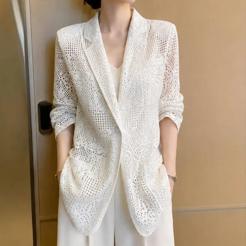 Outer Design Lace Shirt Top Hollow Heavy Industry Casual Temperament High-end Blazer Women's Autumn New