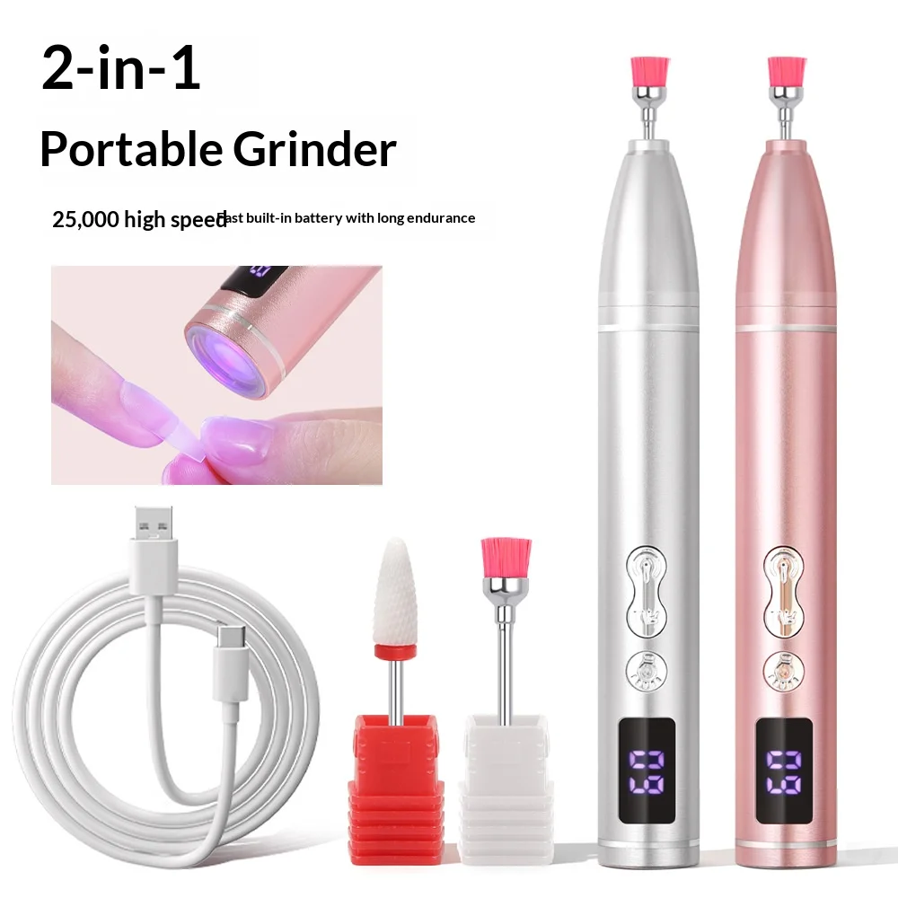 

2 In 1 Manicure Machine - 25000RPM Electric Nail Drill UV LED Lamp - Rechargeable Cordless Nail File With LED Display