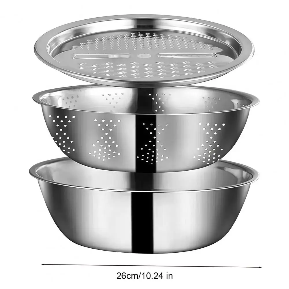 Stainless Steel Drain Basket 5 in 1 Multifunctional Kitchen Basin with Grater Strainer Drainage Chopping Basin for Vegetable Noo