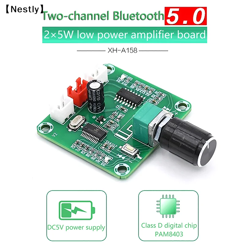 XH-A158 Placa Amplificadora de Audio Bluetooth 5.0 Ultra Clara, Placa Amplificadora de Potencia Pequeña Pam8403, Placa Amplificadora de Altavoz Inalámbrico 5W*2〔Nest〕